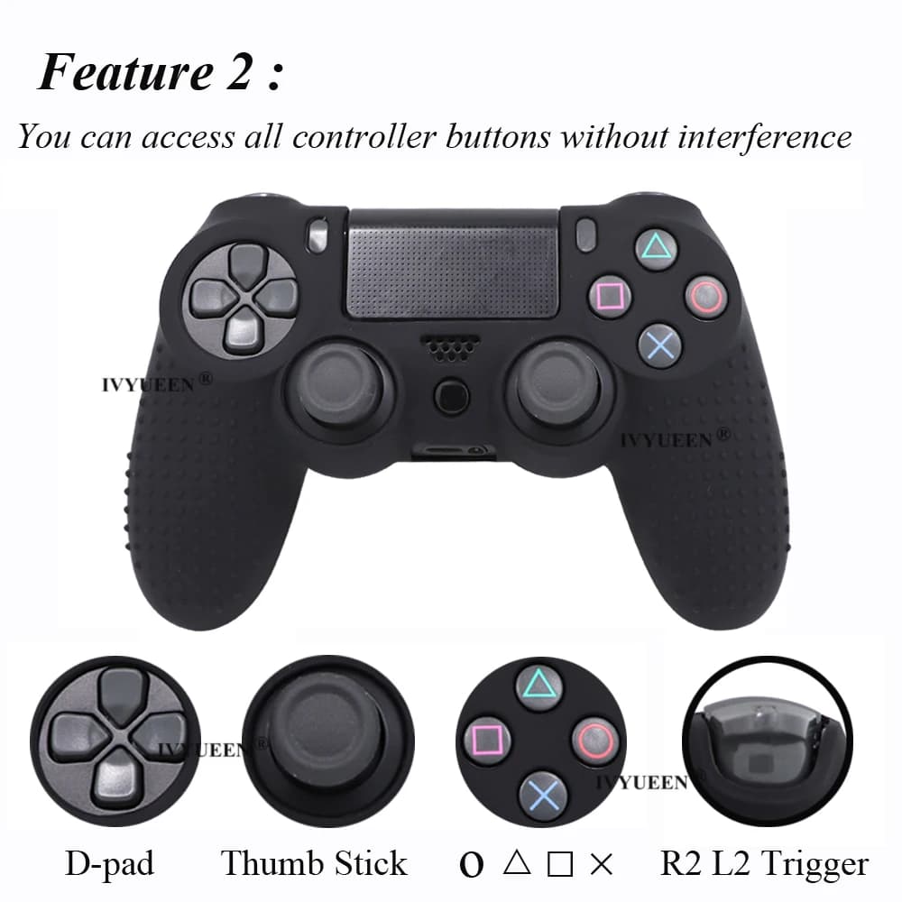 غطاء سيليكون مقاوم للانزلاق من IVYUEEN لحافظة وحدة تحكم Sony PlayStation Dualshock 4 PS4 DS4 Pro Slim - 4