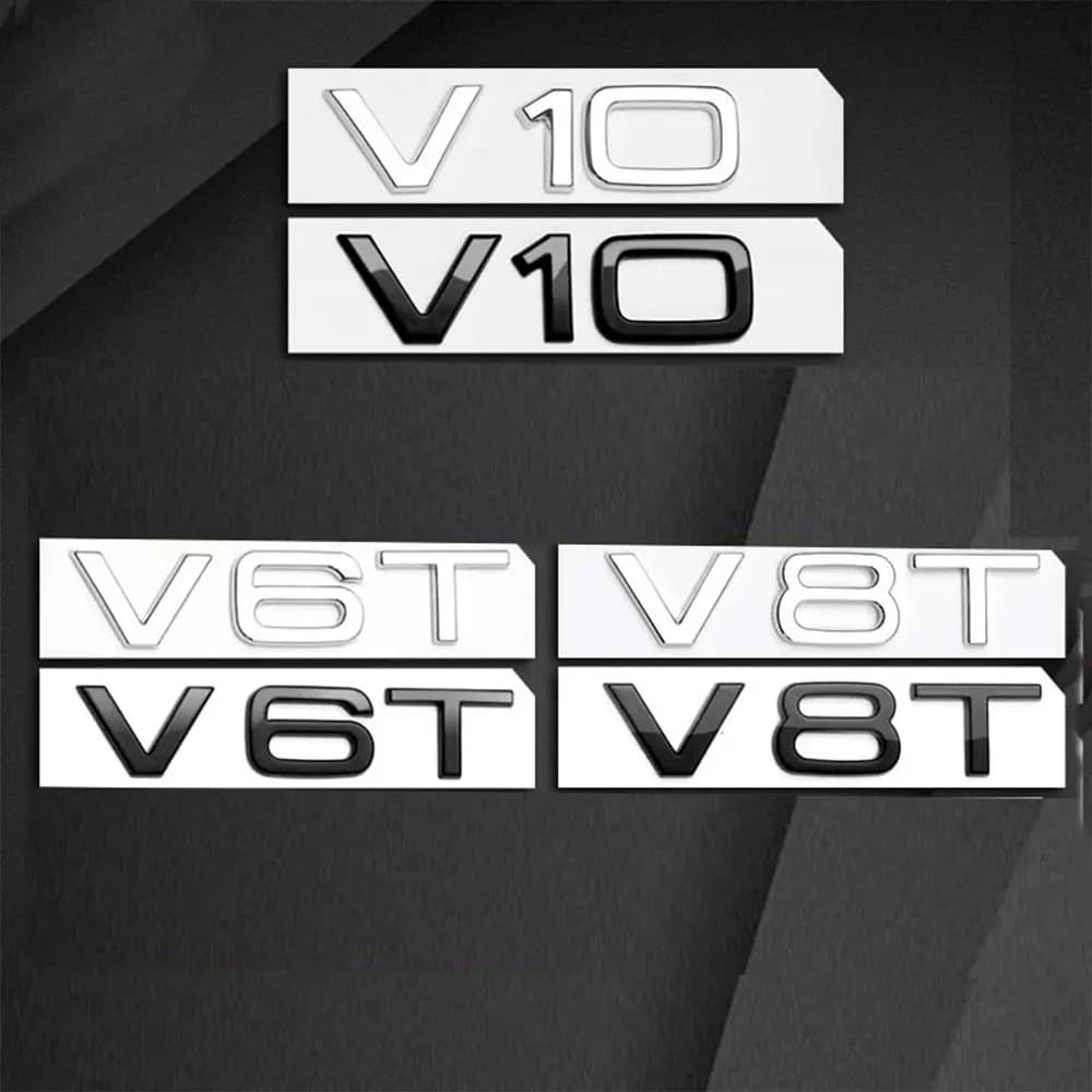 3D ABS Chrome Black Logo V6T V8T V10 Emblem Car Fender Side Badge Decals For A4L A5 A6L A7 S4 S5 Car Sticker Accessories - 3