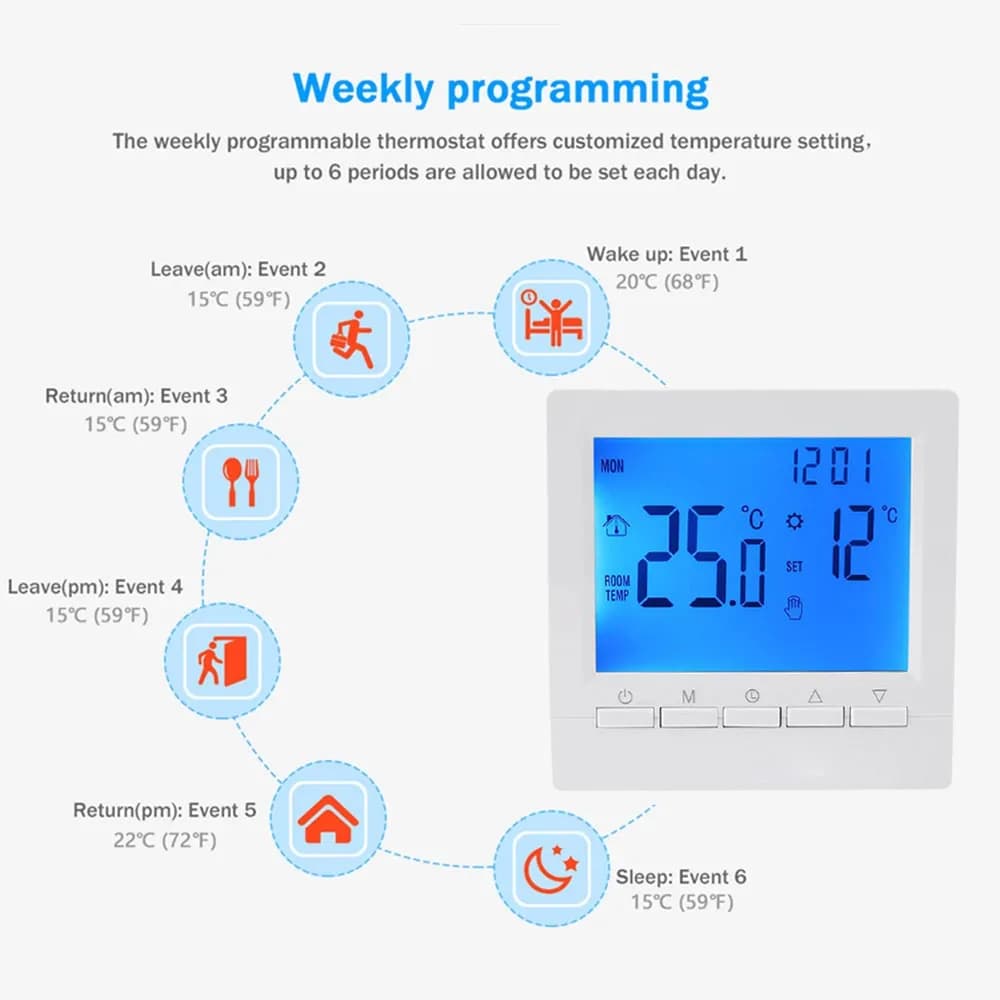 ترموستات ذكي رقمي قابل للبرمجة منظم درجة حرارة تسخين غلاية الغاز تحكم يدوي ترموستات يعمل بالبطارية مع قفل للأطفال - 5