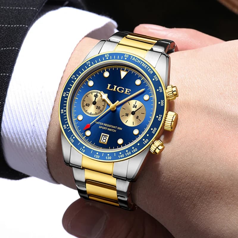 ساعات LIGE جديدة للرجال، علامة تجارية فاخرة، ساعات معصم كوارتز رجالي، ساعة كرونوغراف رياضية مقاومة للماء مضيئة، ريلوجيو ماسكولينو + علبة - 5