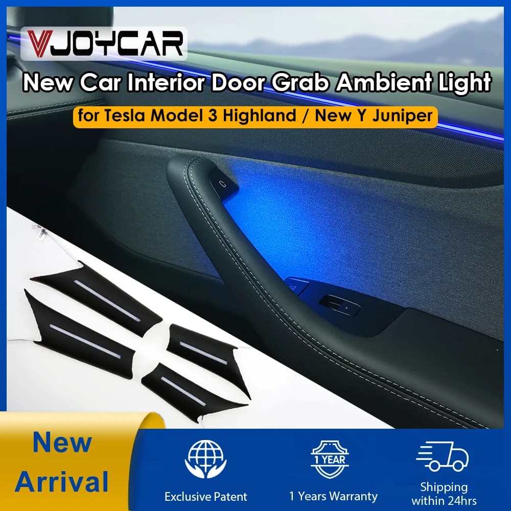 إضاءة محيطة جديدة لمقبض باب موديل Y جونيبر، إضاءة جيب باب موديل 3 هايلاند، مصباح LED داخلي للسيارة
