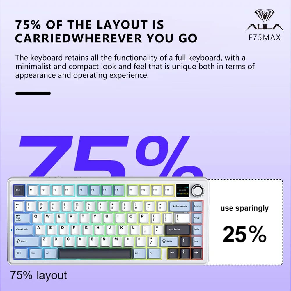 AULA F75 MAX Gaming Mechanical Keyboard 75% Wired/Bluetooth/2.4G Hot-Swap RGB E-sports Keyboard with TFT Screen for PC/Mac  ﻿ - 6