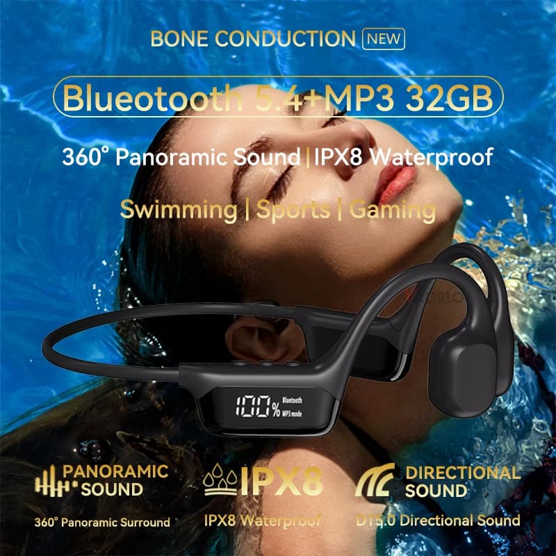 IPX8 True Waterproof Bluetooth 5.4 Swimming Diving Bone Conduction Headphone 32GB MP3 Player Summer Sports Cycling Music Headset - 2