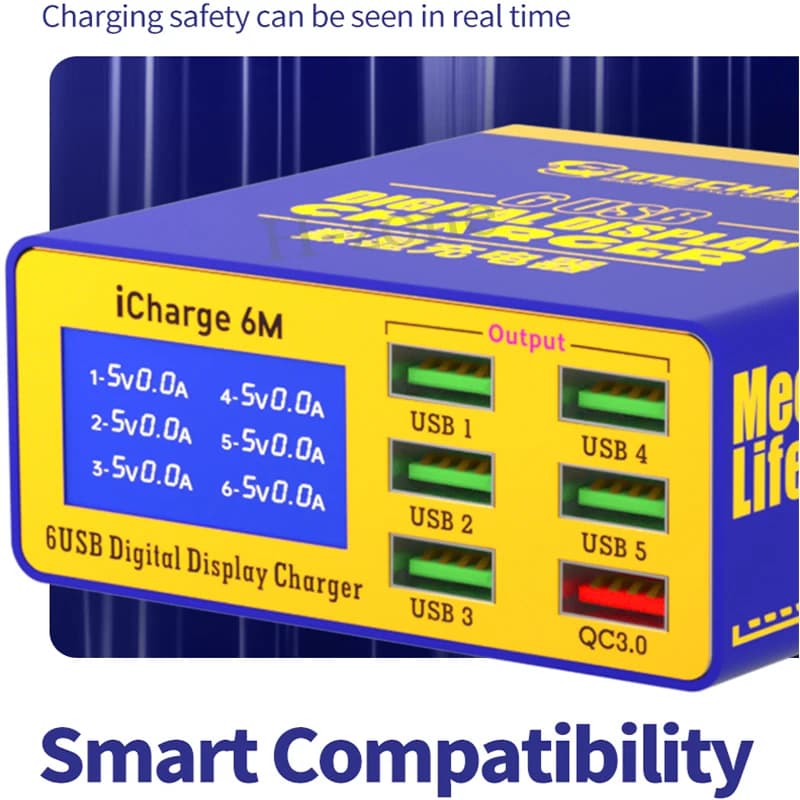ميكانيكي iCharge 6M USB 6-port شاحن شحن سريع شاشة ديجيتال ذكية متعددة المنافذ مسامية آيفون شاومي الهاتف المحمول اللوحي - 5