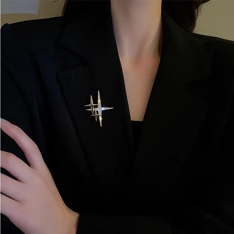 Classic Shining Exquiste Crsytal Star Brooches Pins For Women Men Fashion Korean Style Rhinestone Gold Color Badges Jewelry - 3