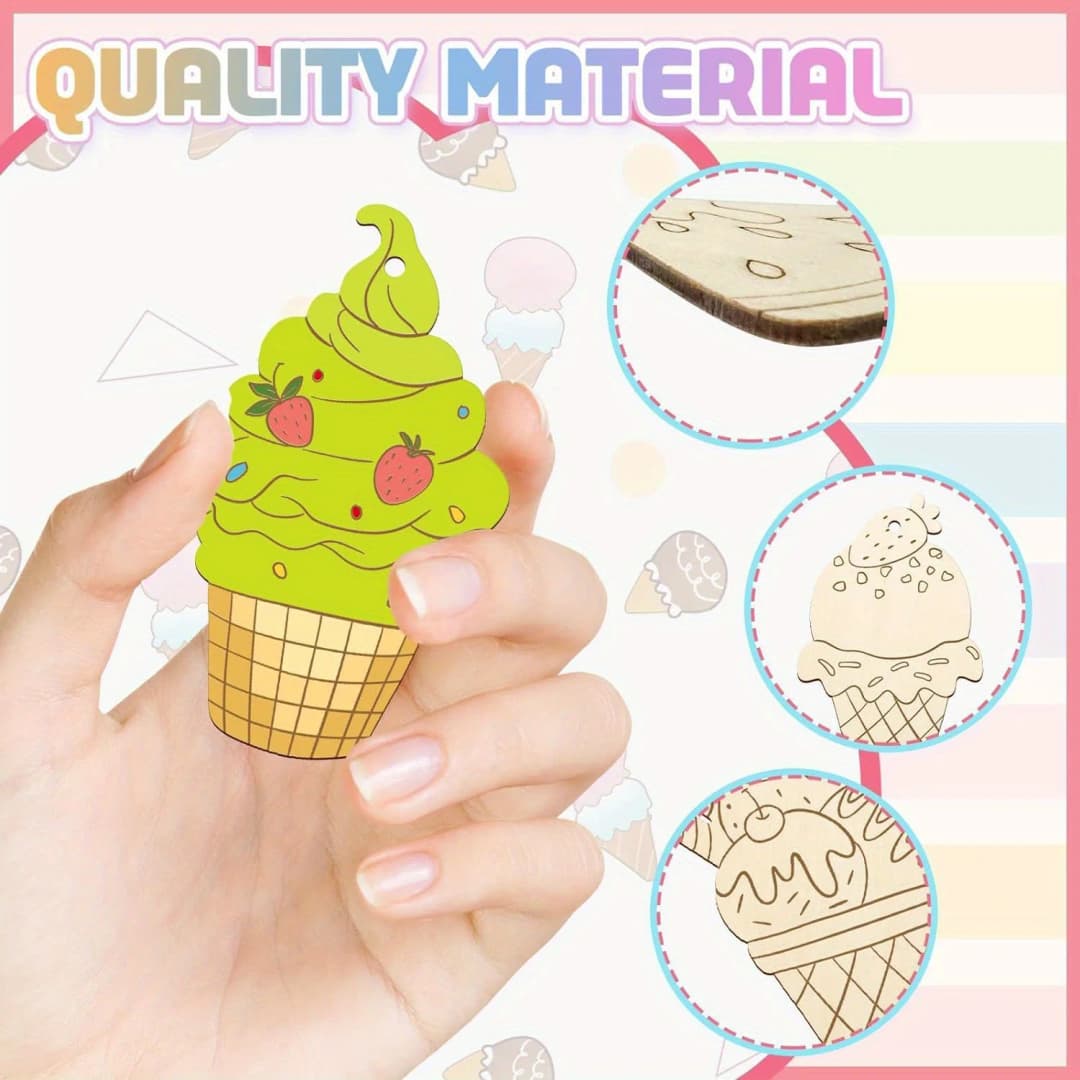 8/16/24Pcs/Pack Wooden Ice Cream Ornaments Multi Ice Cream Crafts for Kids Summer Party Decorations DIY Painting Gifts Supplies - 2