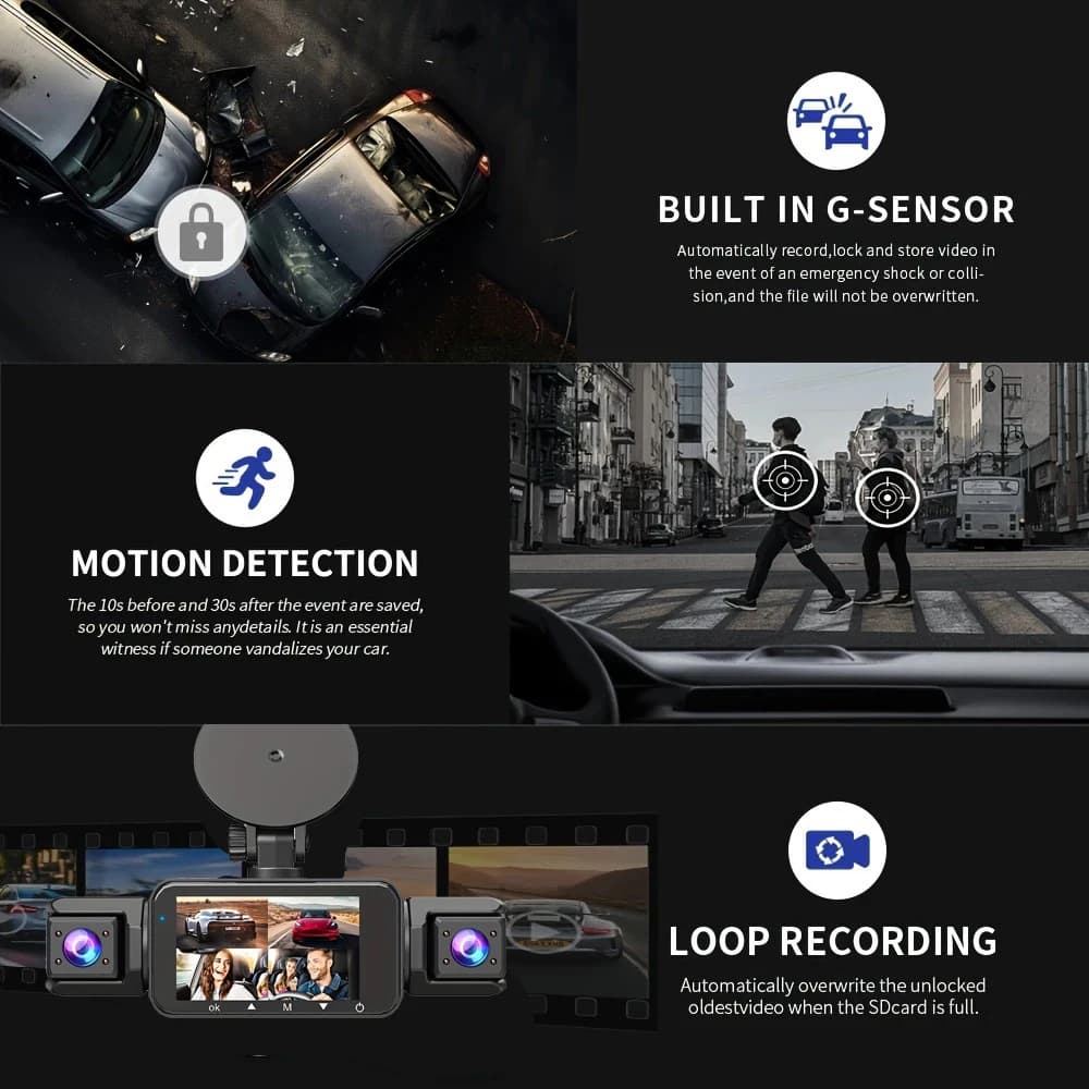 4 عدسة 360 °   داش كام صوت 1080P مسجل فيديو سيارة DVR تسجيل كاميرا الجبهة اليسرى اليمنى الرؤية الخلفية السيارات 4ch داشكام 24H وقوف السيارات - 6