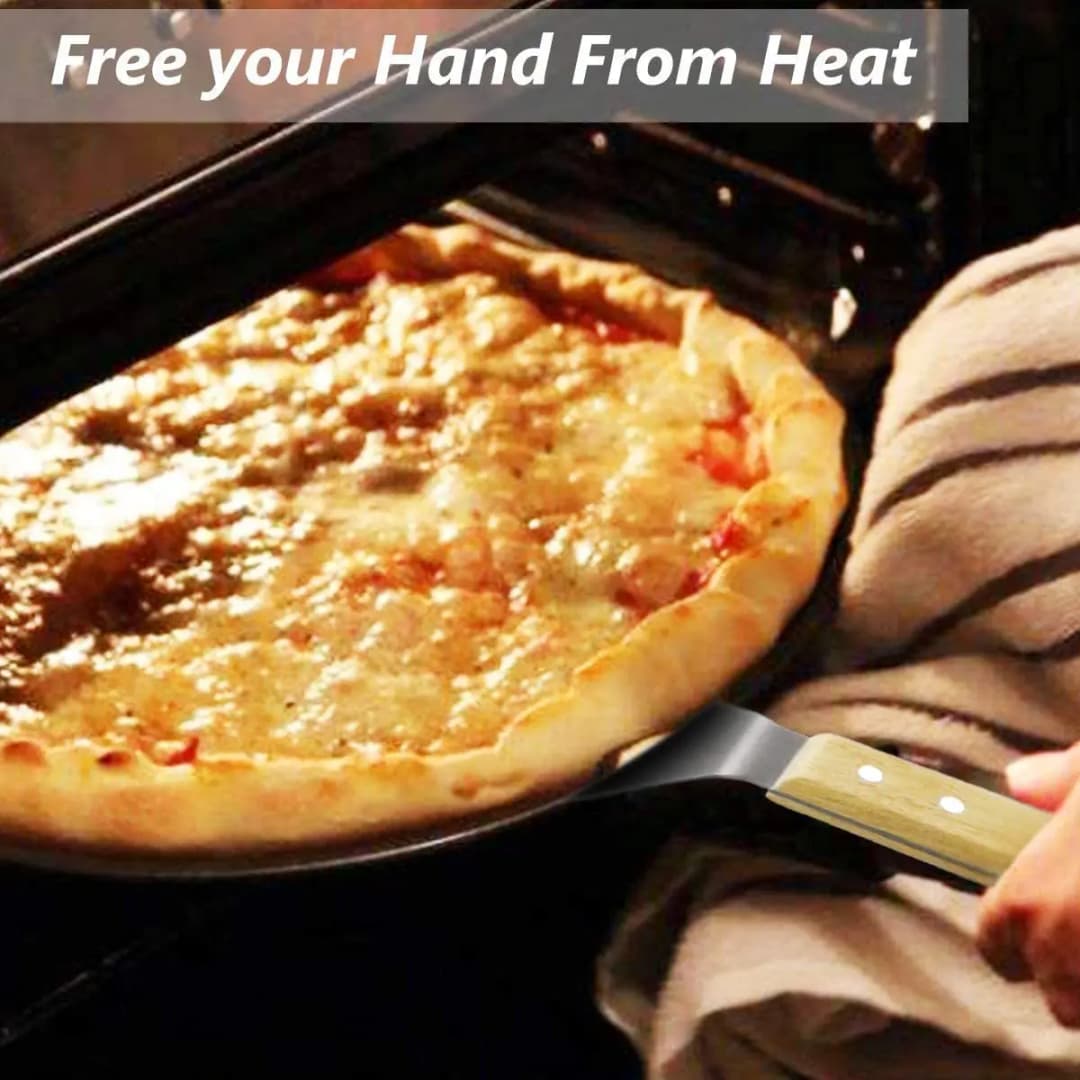 Pizza Shovel Pastry Tools Accessories Pizza Peel Round Stainless Steel Non-stick Pizza Paddle Spatula With Oak Wooden Handle - 3