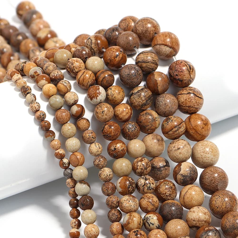 Natural Picture Jasper Stone Beads Round Gem Bead for Jewelry Making DIY Bracelets Necklace Beaded Accessories 4/6/8/10/12mm - 2