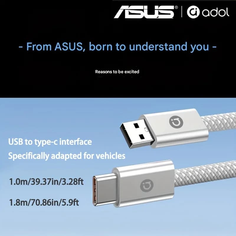 كابل شحن سريع ASUS 60W USB إلى Type C لهاتف Iphone 17 Pro Max 16 Plus 15 سامسونج شاومي كاربلاي شحن خط بيانات - 2
