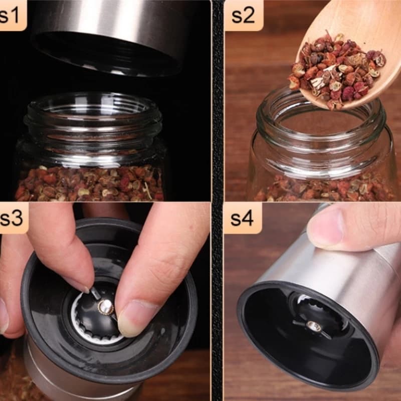 180/200ML Black Pepper Grinder with Stainless Steel Mill Manual Spice Glass Salt and Pepper Grinder Machine for Household - 5