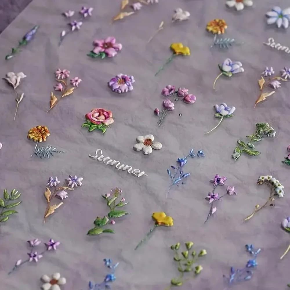 1pc Flower Nail Stickers Summer Floral Leaf Plant 5D Embossed Nail Slider Decals Self-Adhesive Nail Art Supplies Manicure Decor - 2