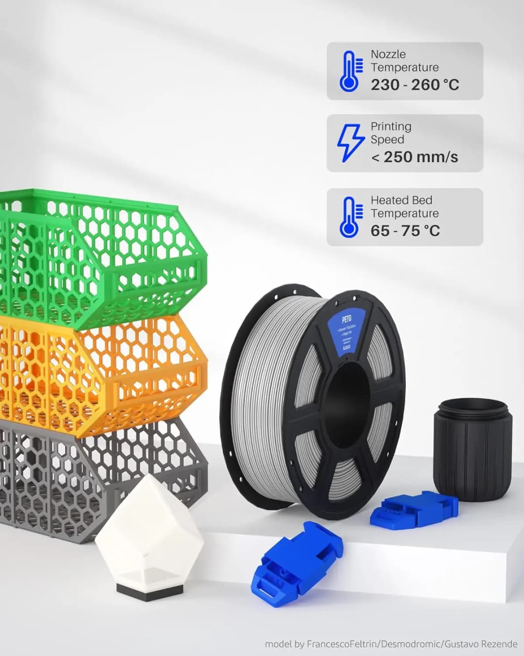 خيط إيليجوو رابيد PETG، قطر 1.75 مم، دقة عالية، أسود، 1 كجم، متوافق مع طابعات ثلاثية الأبعاد وأقلام ثلاثية الأبعاد، جديد - 4