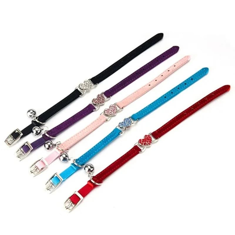 Heart Charm and Bell Cat Collar Safety Elastic Adjustable with Soft Velvet Material 8 Colors Pet Product Small Dog Collar - 6