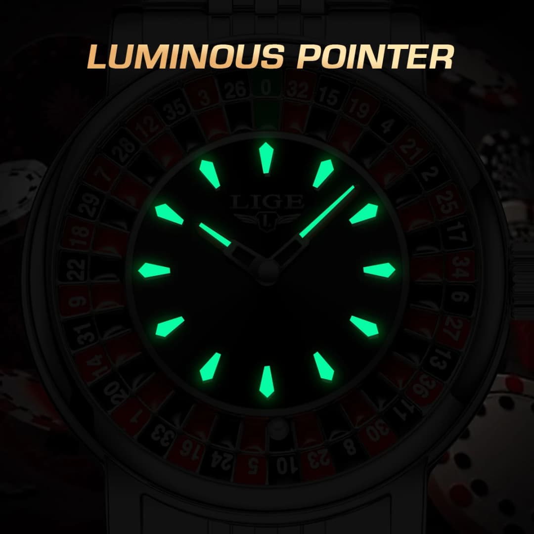 LIGE Fashion Men Watch Rotating Dial Las Vegas Roulette Desktop Theme Watch Men Waterproof Luminous Clock Watches Creative Clock - 4