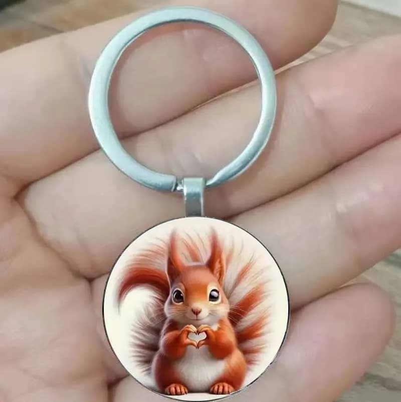 [الأزياء اليومية] سلسلة مفاتيح حب السنجاب الساحر - سبائك الزنك مع الرسوم التوضيحية السنجاب الأحمر، وإكسسوارات الأزياء للأمتعة