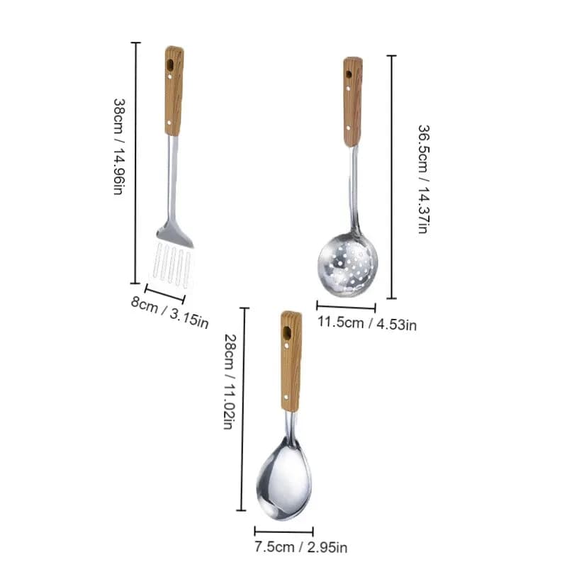 1pc Stainless Steel Imitation Wood Grain Handle Spatula Leaky Shovel Spoon 5 Tools for Kitchen Light for Cooking Kitchen Tools - 6