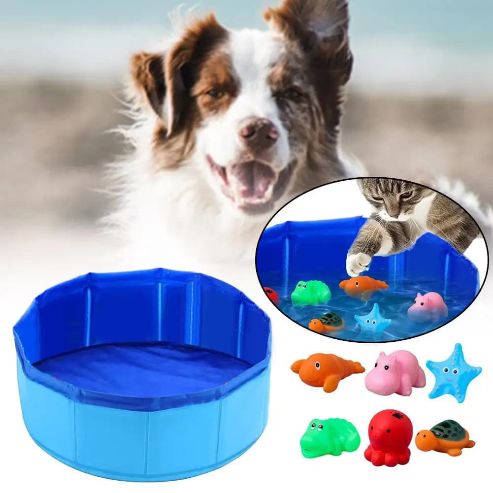 Foldable Dog Bath Swimming Pool Cat Pool Toy With Fish-Water Endless Self Play Interactive Cat Toys Pet Cleaning Water Basin - 4
