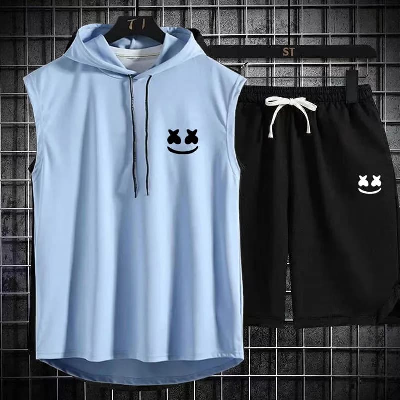 Brand Summer Men's Two Piece Set CasualT-Shirt and Shorts Set Mens Sports Suit Fashion Short Sleeve Tracksuit Hooded T-shirt - 6