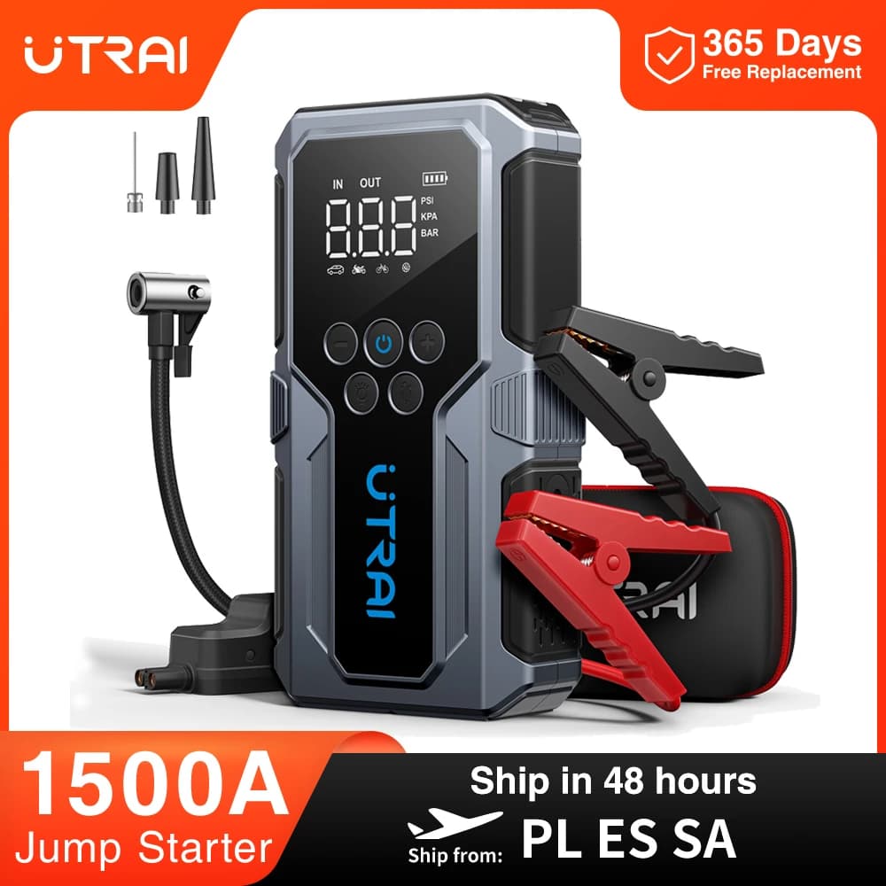 UTRAI 4 in 1 1500A Car Starter Jump 150PSI Electric Tire Pump Portable Power Bank Emergency Booster Car Electronics Accessories