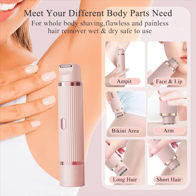 Women's Electric Shaver 2-in-1 Bikini Area Hair Trimmer Cordless Waterproof Rechargeable Wet/Dry Use Dual-Head Detachable Razor - 2
