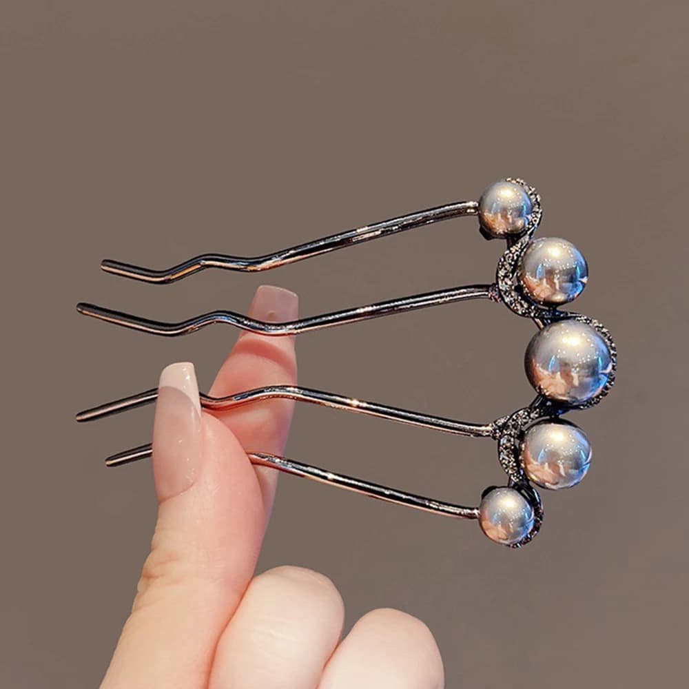 2pcs Fashion Metal U-Shaped Hair Sticks Women Girls Korean Simple Pearl Hair Clip Pins Bun Maker Hairstyle Tools Hair Accessory - 5