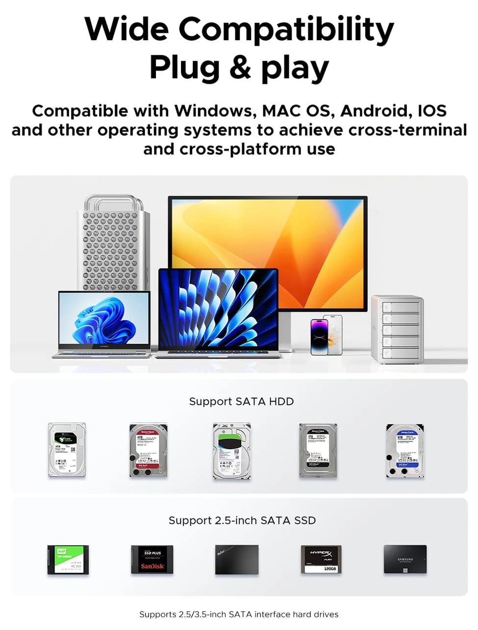 ORICO 4/5 Bay 10Gbps SATA HDD Docking Station SSD Enclosure 2.5"3.5"Hard Drive External Case USB 3.2 Type C HD House Daisy Chain - 6