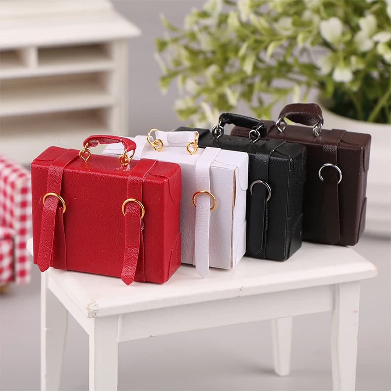 1:12 Dollhouse Vintage Mini Retro Leather Suitcase Craft Miniature Items Storage Box Home Model Decor Toy Doll House Accessories - 3