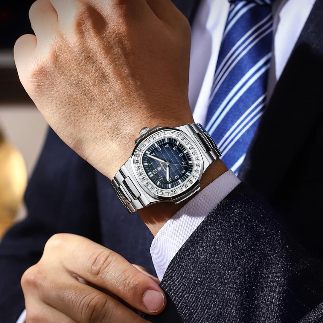 ساعات مربعة فاخرة للرجال من POEDAGAR، مقاومة للماء مضيئة بتاريخ، ساعة يد من الفولاذ المقاوم للصدأ موضة كوارتز - 6