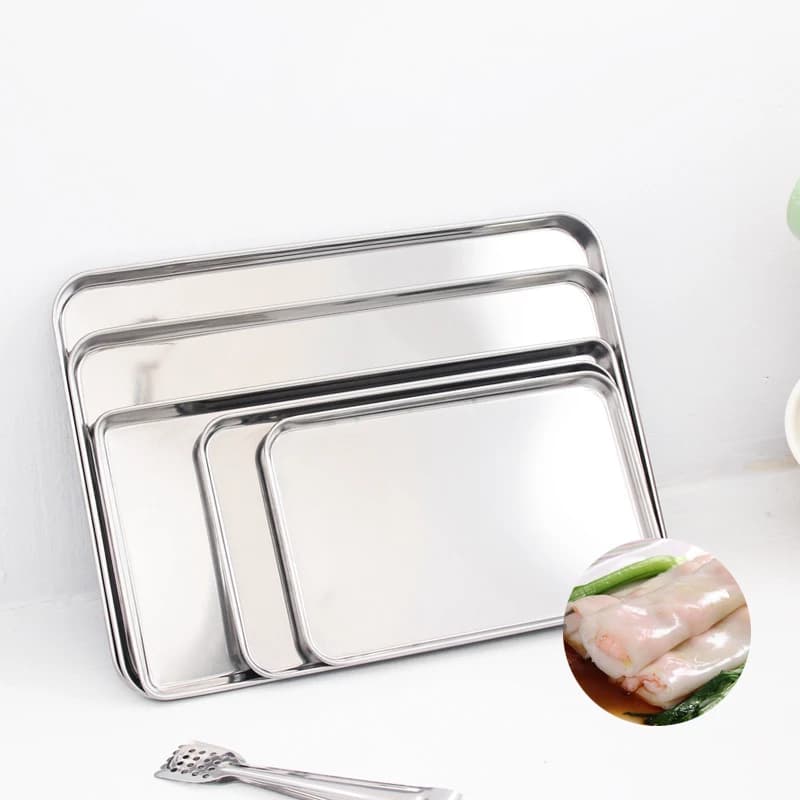 Stainless Steel Rectangle Food Storage Trays Sausage Noodles Fruit Dish Pastry Baking Plates for Restaurant Hotel Kitchen - 5