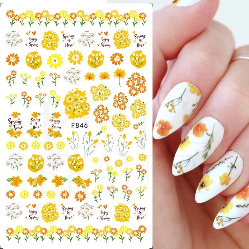 الربيع الطازجة الزهور 3D لاصق ملصق مسمار الفن لوازم عباد الشمس روز مسمار ملصق البرنز يترك مسمار ملصقات فنية - 3