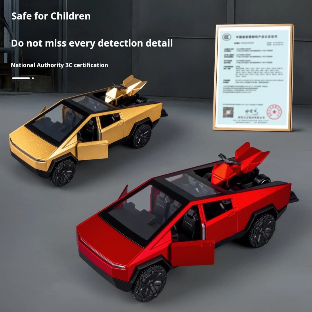 نموذج سيارة Cybertruck مقياس 1:36، مركبة طرق وعرة مع دراجة نارية، هدية عيد ميلاد للأولاد - 3