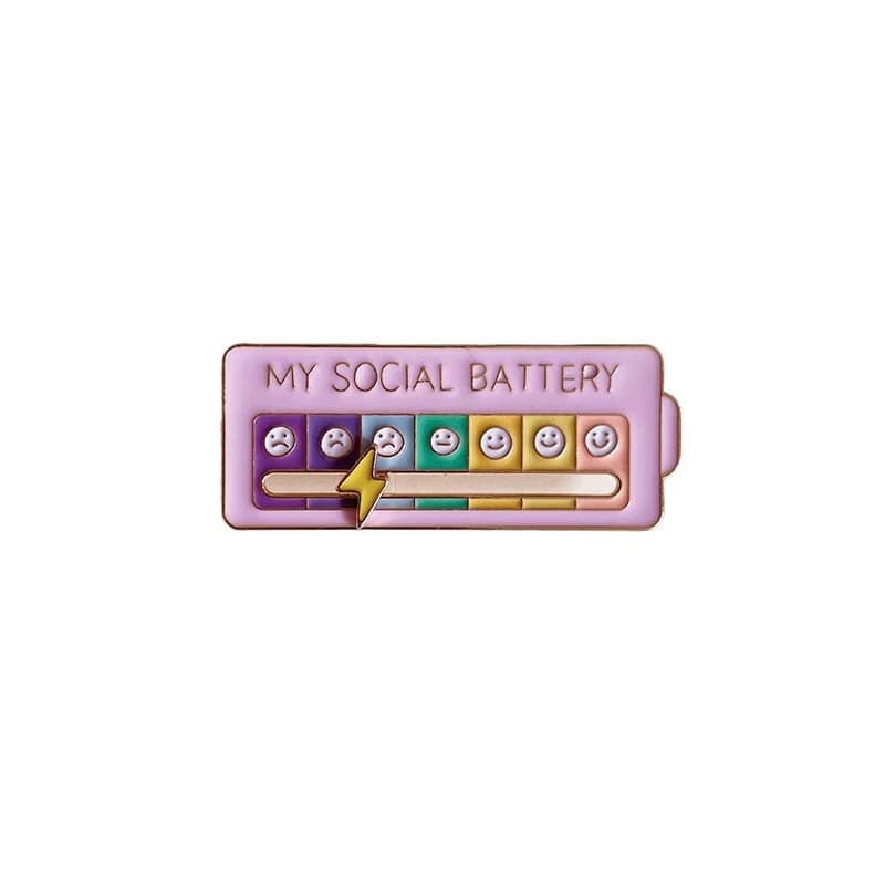 Mood Expression Pins for Women Men My Social Battery Brooches on Clothes Funny Alloy Badge Gifts - 6
