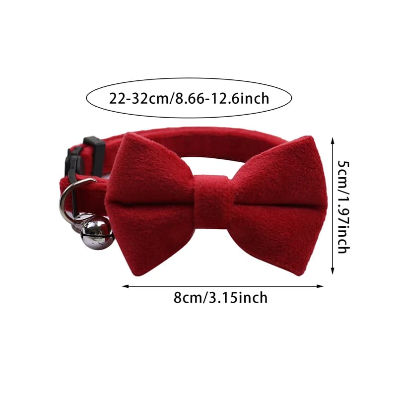 Velvet Cat Collar Solid Color Bowknot Puppy Chihuahua Collars with Bell Adjustable Safety Buckle Cats Bow Tie Pets Accessories - 6