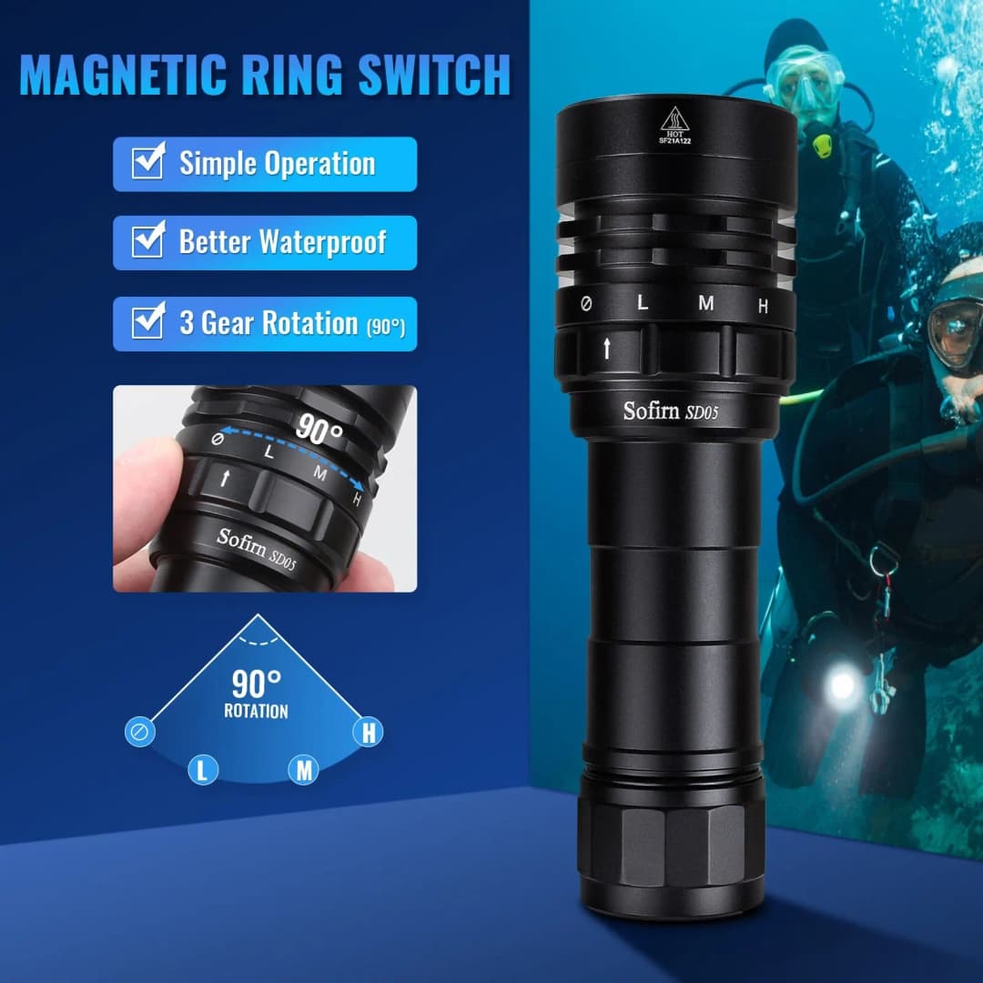 Sofirn SD05 Scuba Diving Light XHP50.2 Super Bright 3000lm 21700 Flashlight with Magnetic Switch 5000K 6500K - 5