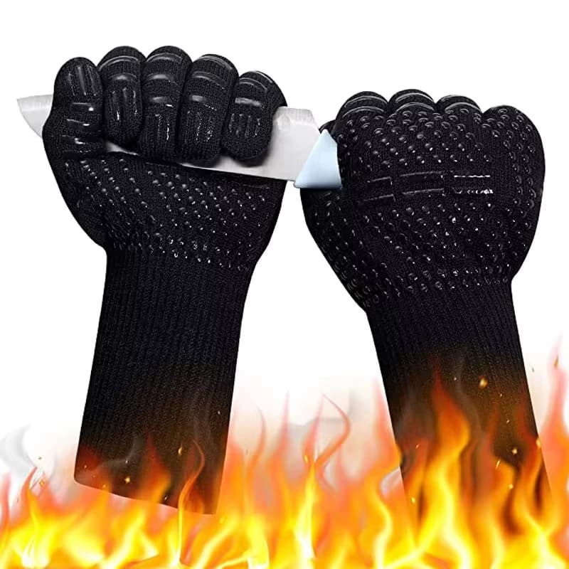 BBQ Microwave Oven Gloves High Temperature Resistance Barbecue Mitts 800 Degrees Fireproof Anti Heat Insulation Glove for Baking - 2