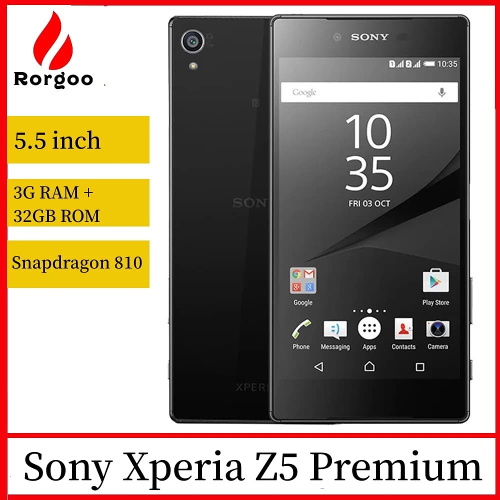 هاتف محمول Sony Xperia Z5 Premium E6853، أصلي، مفتوح، يدعم GSM و4G LTE، نظام أندرويد، معالج ثماني النواة، ذاكرة وصول عشوائي 3 جيجابايت، ذاكرة داخلية 32 جيجابايت، شاشة 5.5 بوصة IPS، كاميرا 23 ميجابكسل، WIFI، GPS