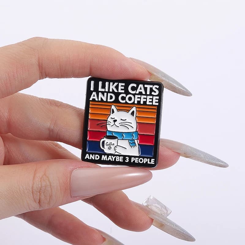 أحب القطط والقهوة وربما 3 أشخاص دبابيس مينا كرتون قطة تشرب القهوة بروشات سبيكة شارة طية الصدر مجوهرات هدايا مضحكة - 3