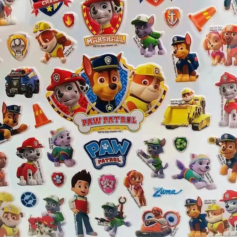 12Sheets Paw Patrol Bubble Stickers Cute Cartoon Patrol Anime Figure Ryder Marshall Skye 3D Sticker Kids Birthday Party Supplies - 5