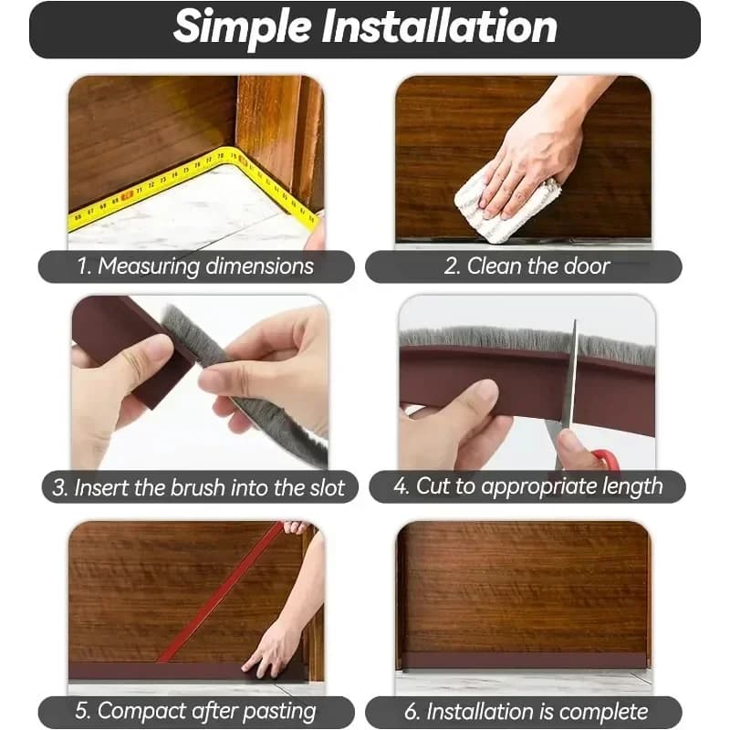 Door Sealing Strip Self-adhesive Door Bottom Gap Filling Sealing Strips Insect Proof Brush Strip Windproof Soundproof Door Tape - 6