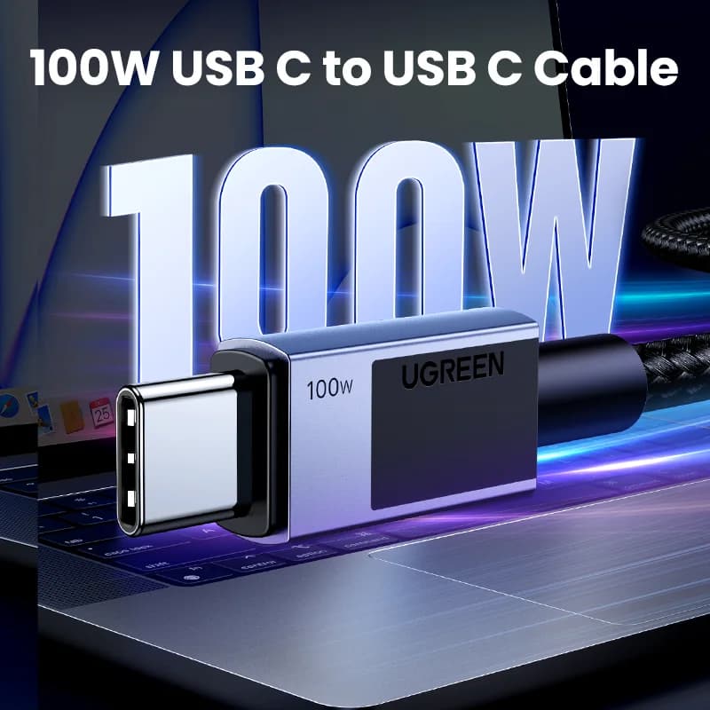 [2 Pack] UGREEN USB C Cable PD100W Fast Charging for Laptop MacBook iPhone 17 16 Samsung S26 Xiaomi 5A E-marker Chip Type-C Cord - 2