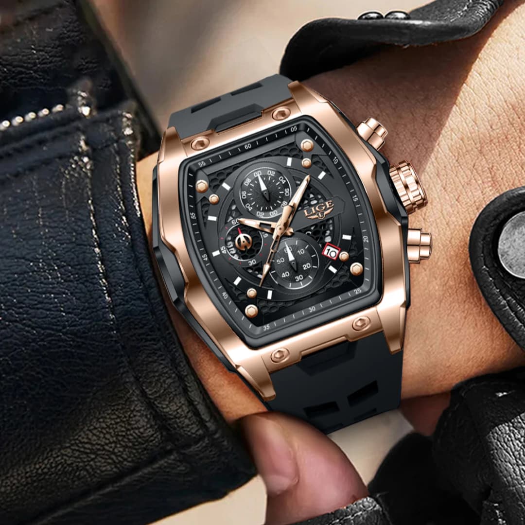 LIGE Men's Business Watch Waterproof Luminous Chronograph Date Quartz Movement Silicone Strap Wristwatch in Male+Box Packaging - 4