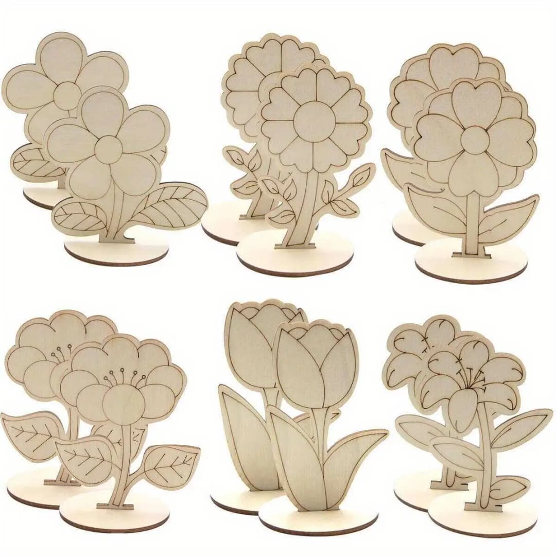 6 قطعة/المجموعة روز/زنبق/عباد الشمس زخرفة خشبية الخشب دهان داي الحرف لربيع سعيد عيد الفصح حفلة الجدول الديكور العرض - 3