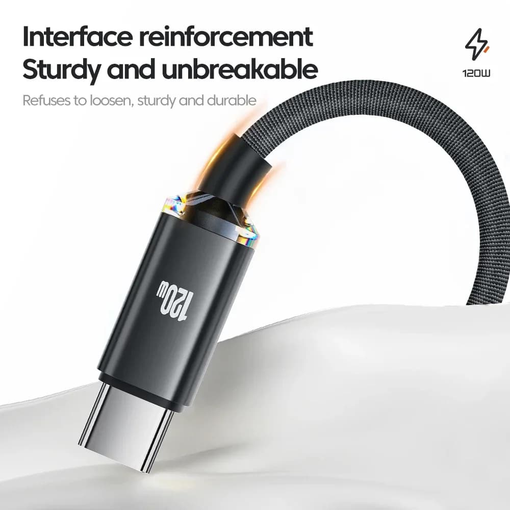 كابل شحن سريع من NNBILI بقوة 120 واط و6 أمبير من نوع USB C لهواتف سامسونج وريالمي وشاومي وهواوي، كابل شحن سريع لنقل البيانات - 3
