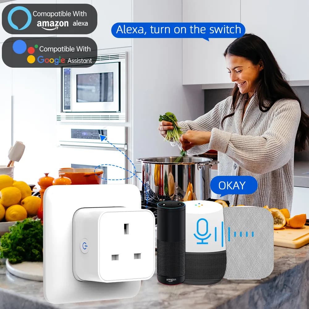 مقبس ذكي من Tuya 16A/20A واي فاي أو Zigbee قابس بريطاني 3pin محول منزلي تحكم صوتي Alexa مع وظيفة مراقبة الطاقة - 2