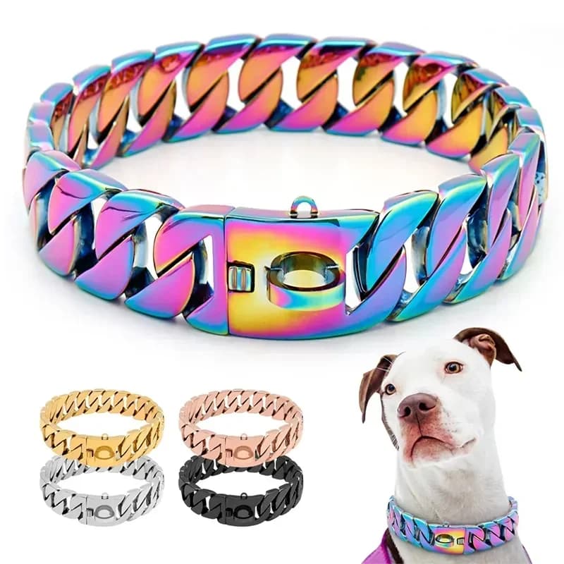 32MM Wide Strong Metal Dog Chain Collars Stainless Steel Dog Choker Pitbull Gold Dog Necklace For Large Dogs - 2