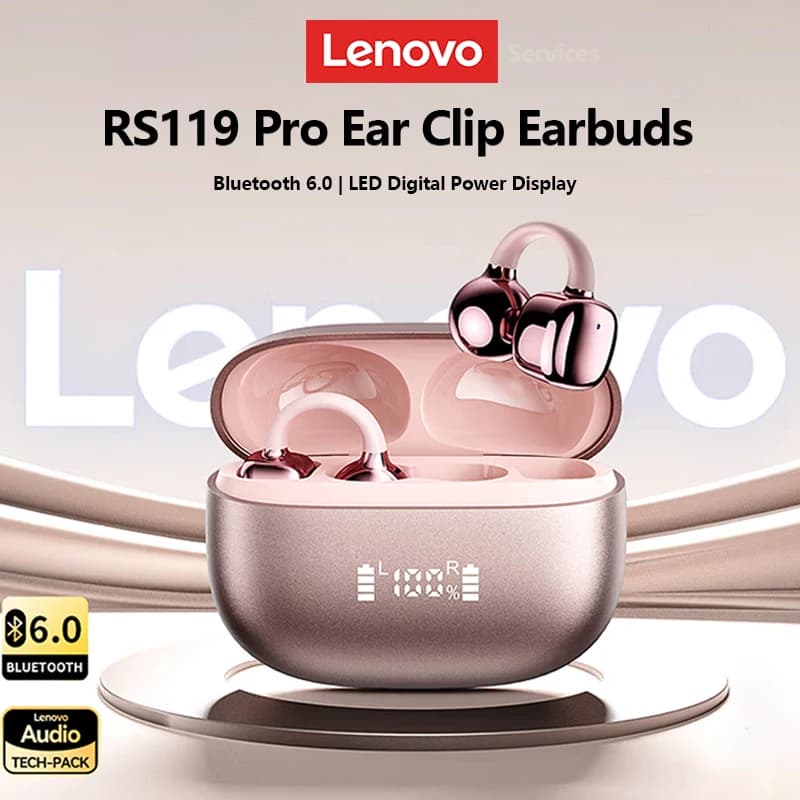 Lenovo Open Ear Wireless Earbuds Bluetooth 6.0 Comfort Clip On Gaming Sports Earphones LED Digital Power Display RS119 Pro - 3