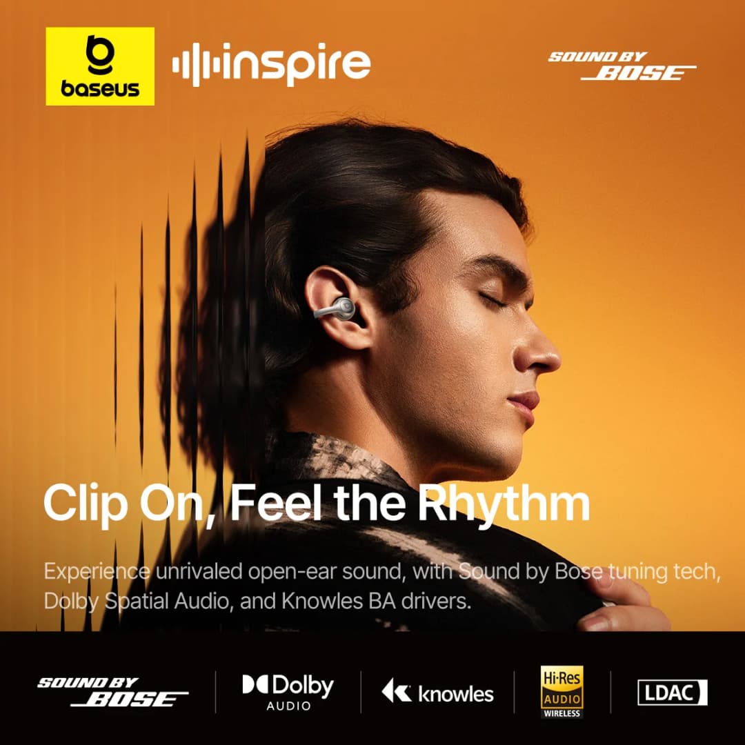 سماعات أذن لاسلكية Baseus Inspire XC1 من Bose بتقنية Bluetooth 6.1 و4 ميكروفونات، سماعات أذن مفتوحة مع مشبك - 2
