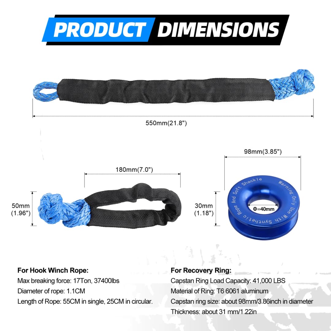 حبل صناعي ناعم 41000 رطل واجب ثقيل للطرق الوعرة 4X4 حزام سحب مع غطاء واقي لسيارات الجيب والشاحنات والسيارات الرياضية - 2