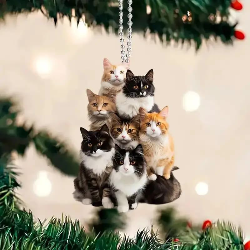 قلادة قط مسطحة من الأكريليك 2D، قلادة لطيفة مع رنين الرياح، ديكور للحديقة والمنزل والسيارة، قلادة لمرآة الرؤية الخلفية - 6